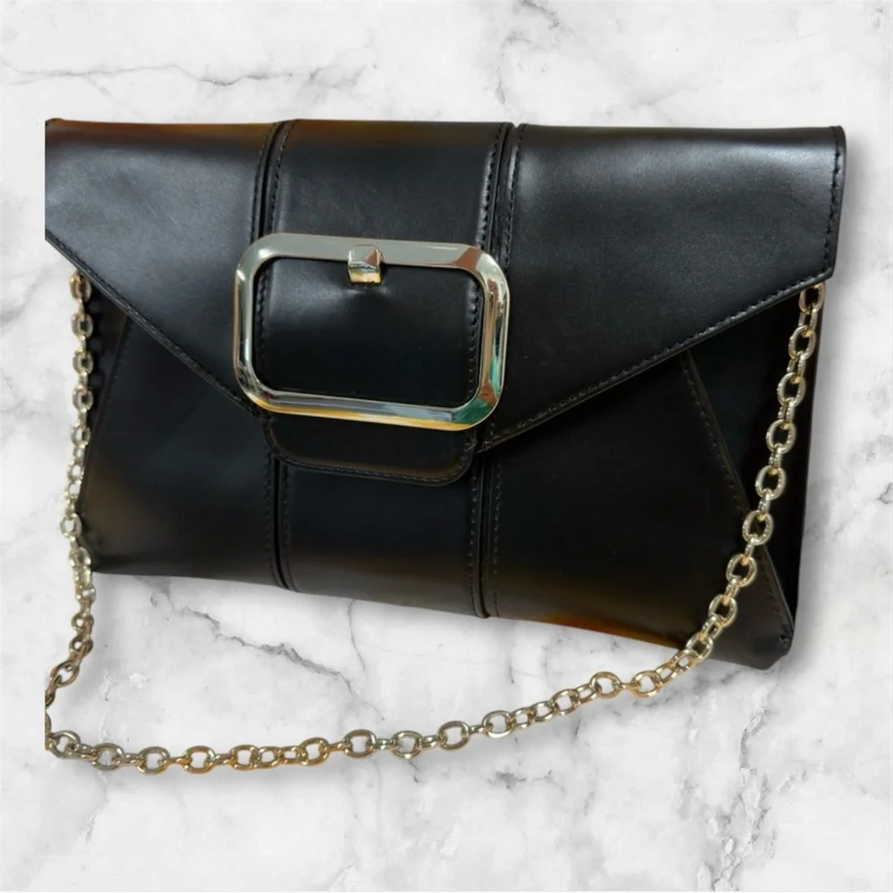 Banana Republic Black Clutch Silver Chain &Buckle Purse Handbag NWT old stock - Picture 2 of 9